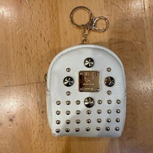 White Studded Mini Backpack Keychain Charm Coin Purse Holder Gold Lot (3)